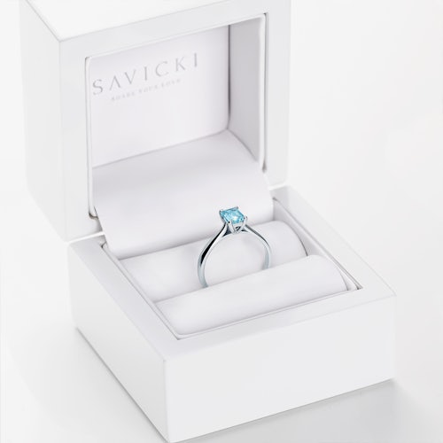 Pierścionek zaręczynowy SAVICKI: białe złoto, akwamaryn